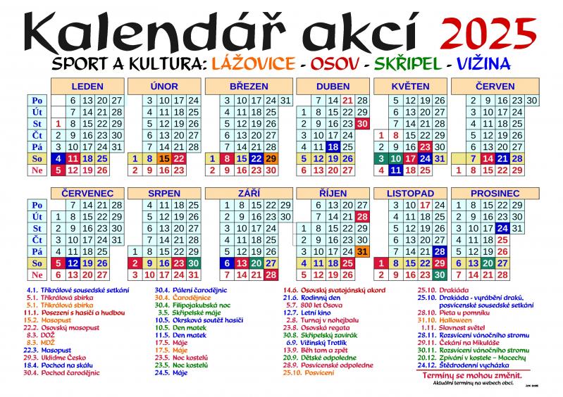 Kalendář akcí na rok 2025